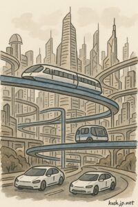 futuristic megalopolis with smart multi-layered transportation